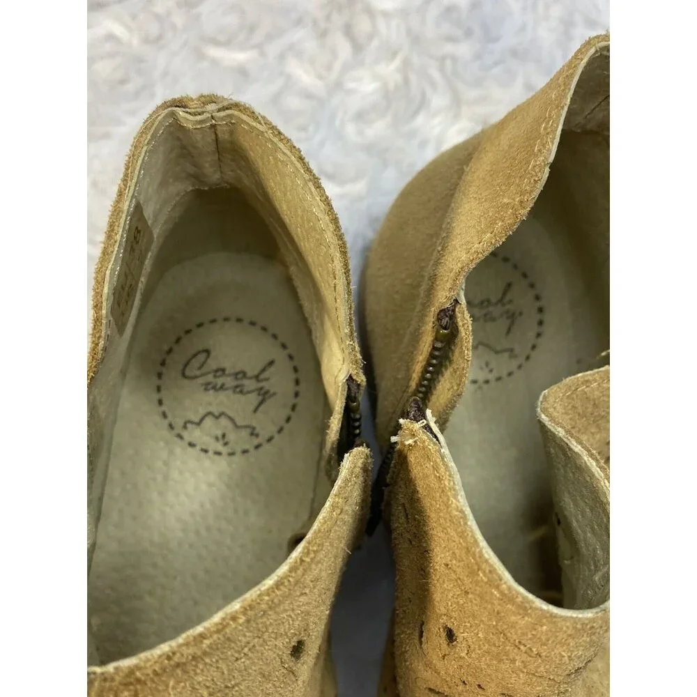 Coolway Size 7 / 38 Open Toe Ankle Booties Suede Cut Out Design Side Zip - Picture 8 of 9